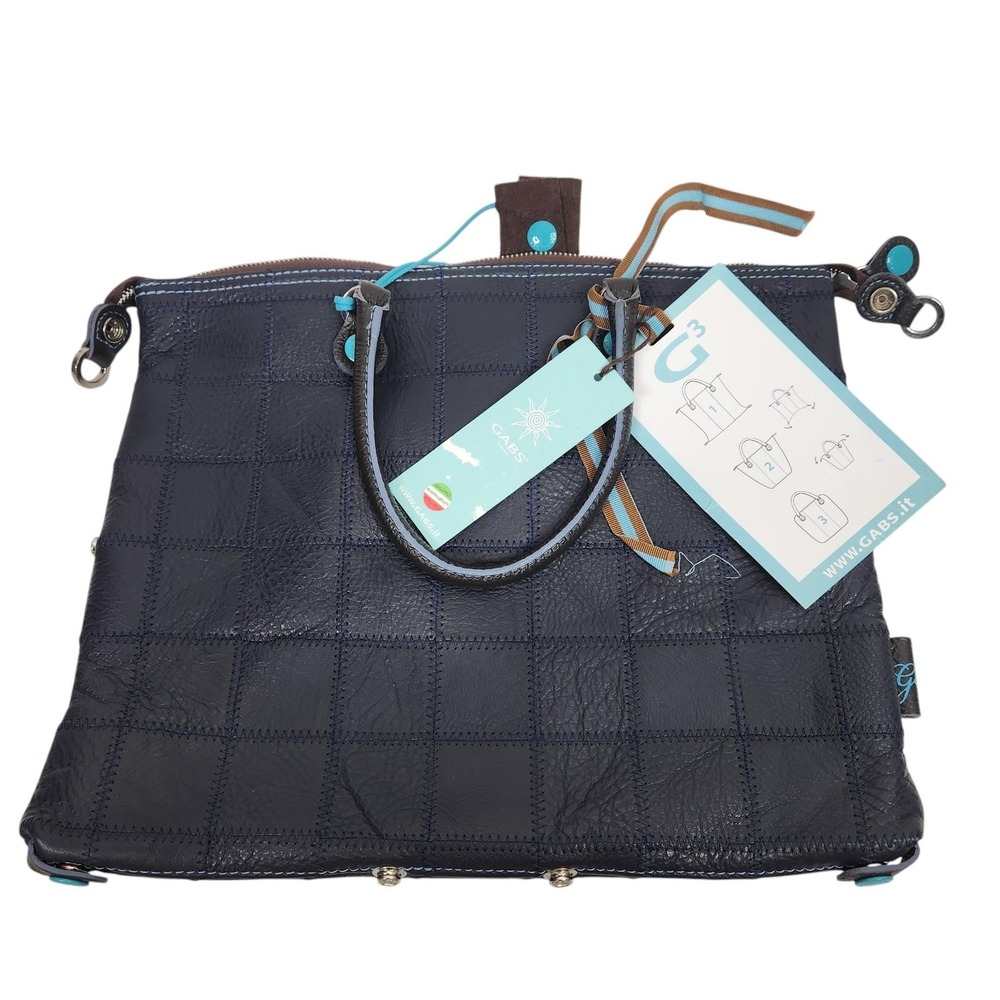 GABS G3 Tote Bag Womens Blue Leather Patchwork Convertible Italy G43